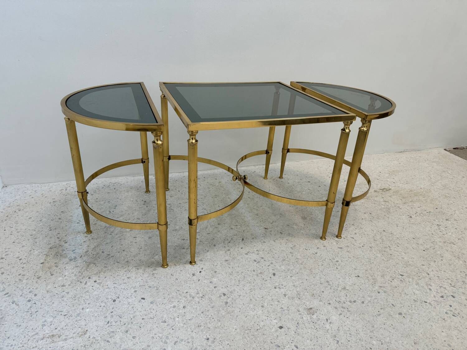 Neo Classic Coffee Table In Brass And Smoked Glass photo for sale