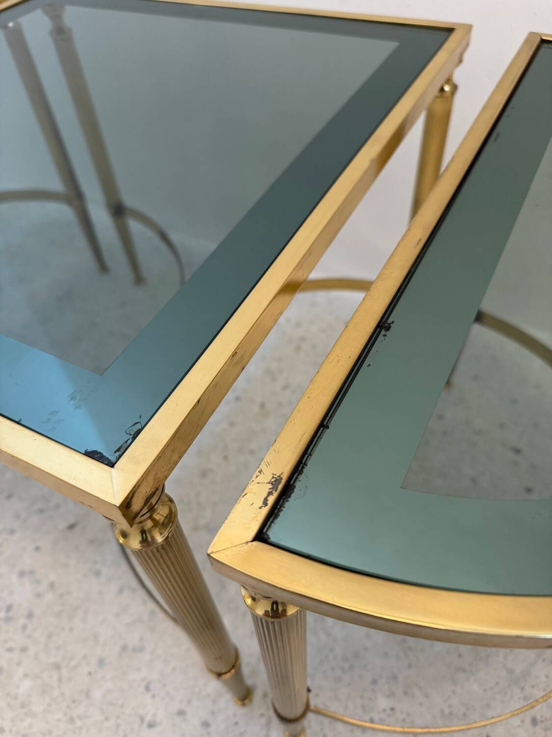 photo furniture Neo Classic Coffee Table In Brass And Smoked Glass