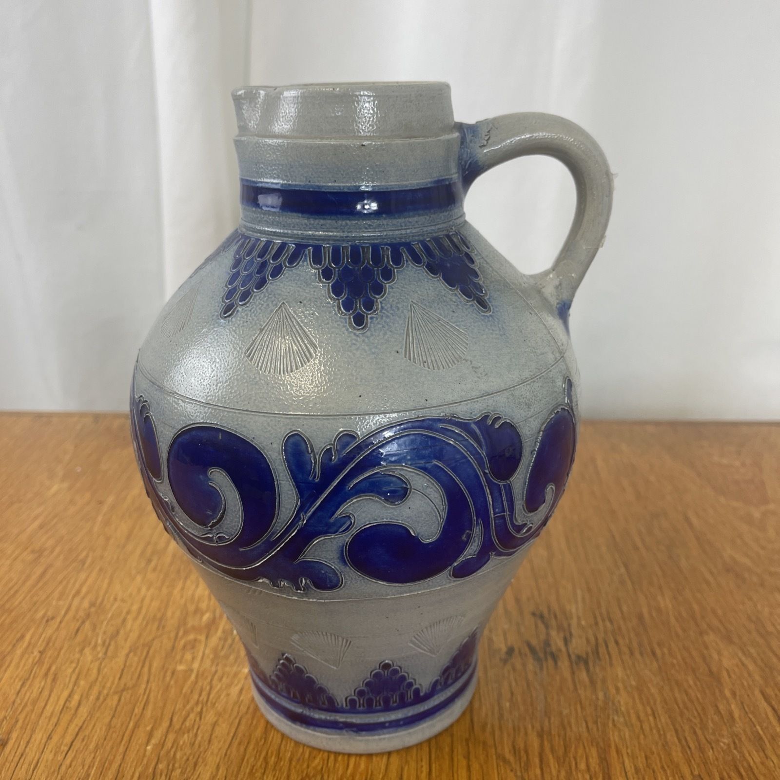 Antique German Salt Glazed Jug 1 1/2 Pitcher Cobalt Blue 19th Century Stoneware photo furniture