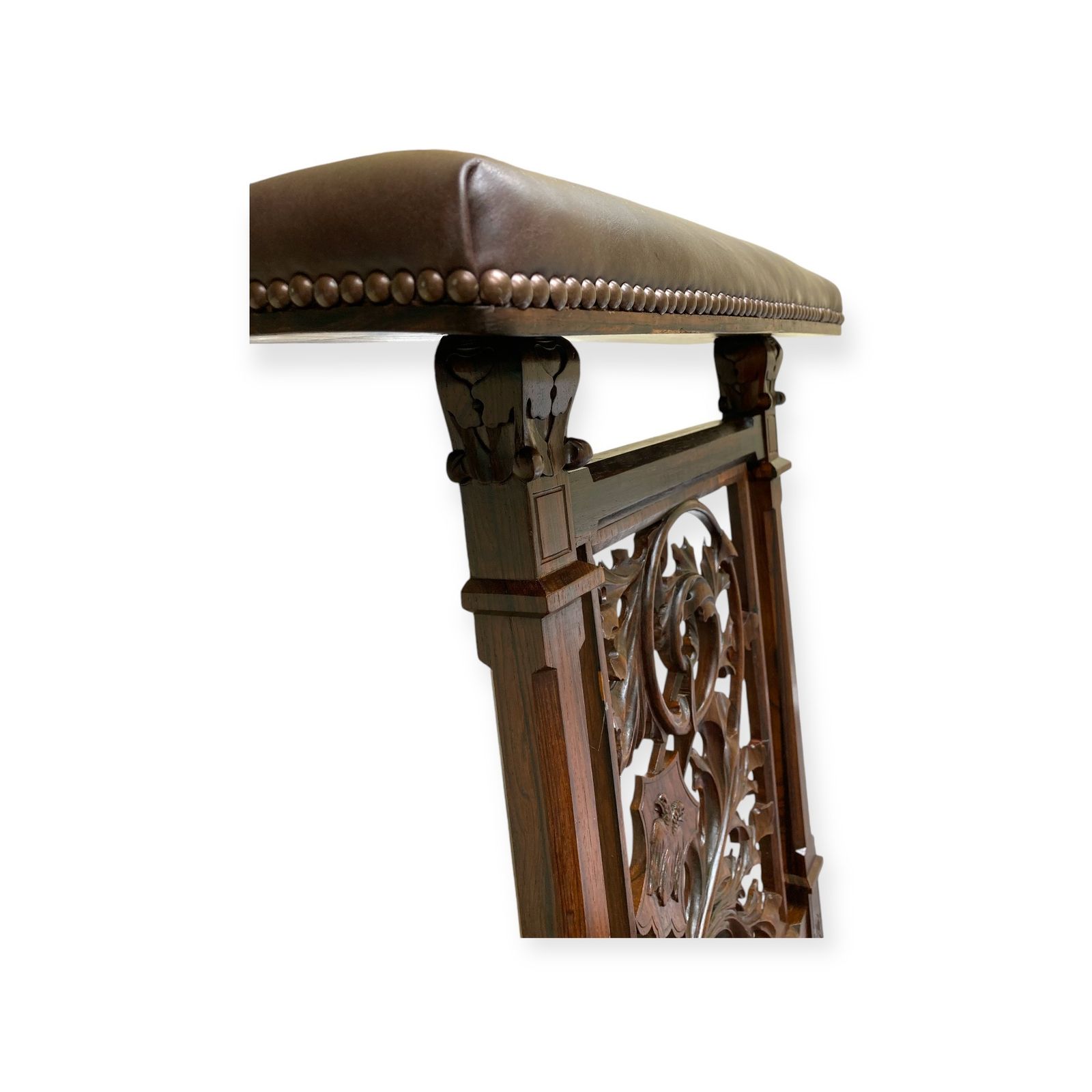 Large Antique French Prayer Chair/ Prie Dieu In  Rosewood With Dark Chocolate Leather Upholstery And Bronze Tacks Fully Restored photo 1380.0