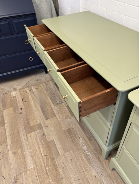 photo for sale Stag Minstrel Chest Of 4 Over 2 Drawers Painted Green