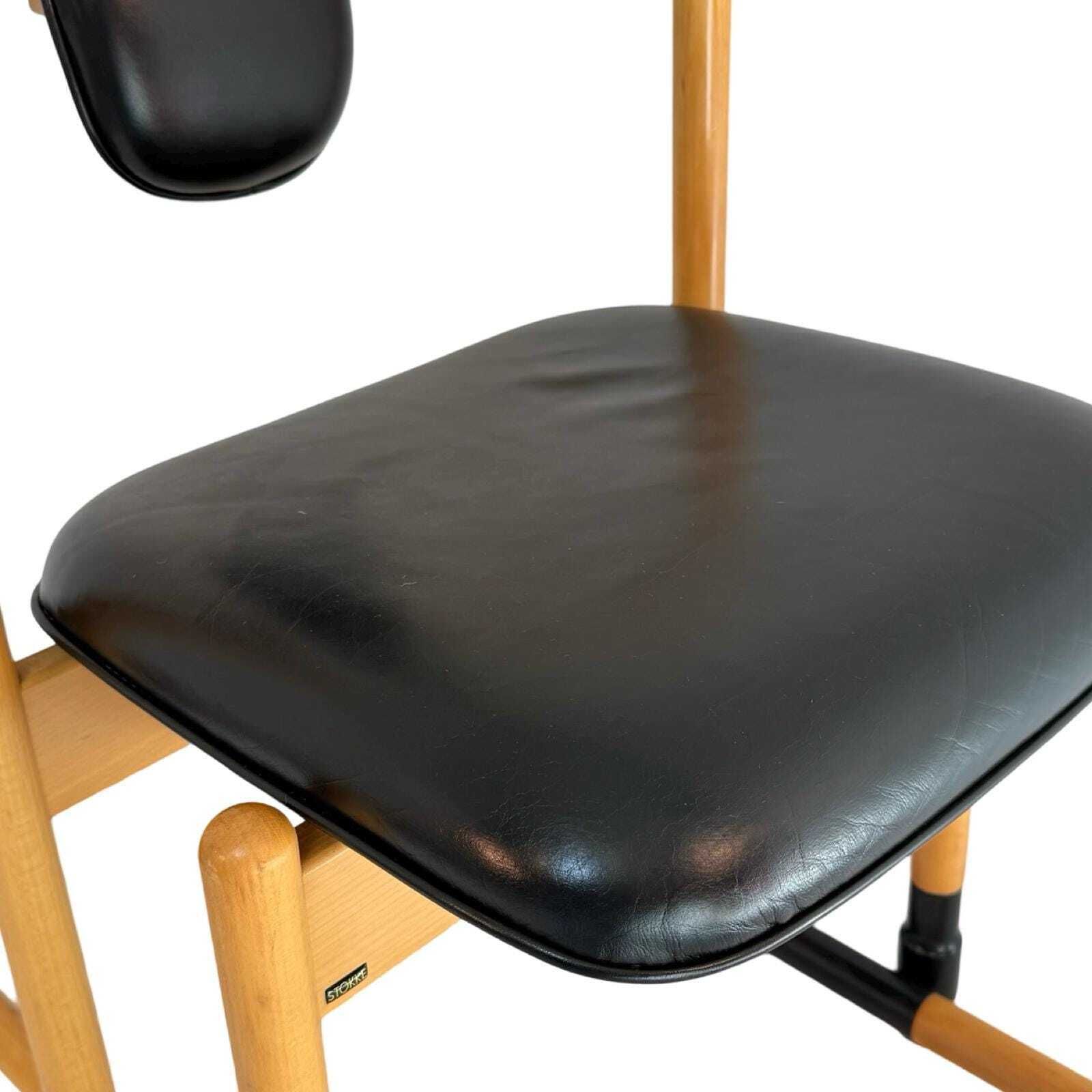 Peter Opsvik   Stokke   Flysit   Ergonomically Shaped Rocking Chair   Black Leather Upholstery And Wooden Frame photo vinterior