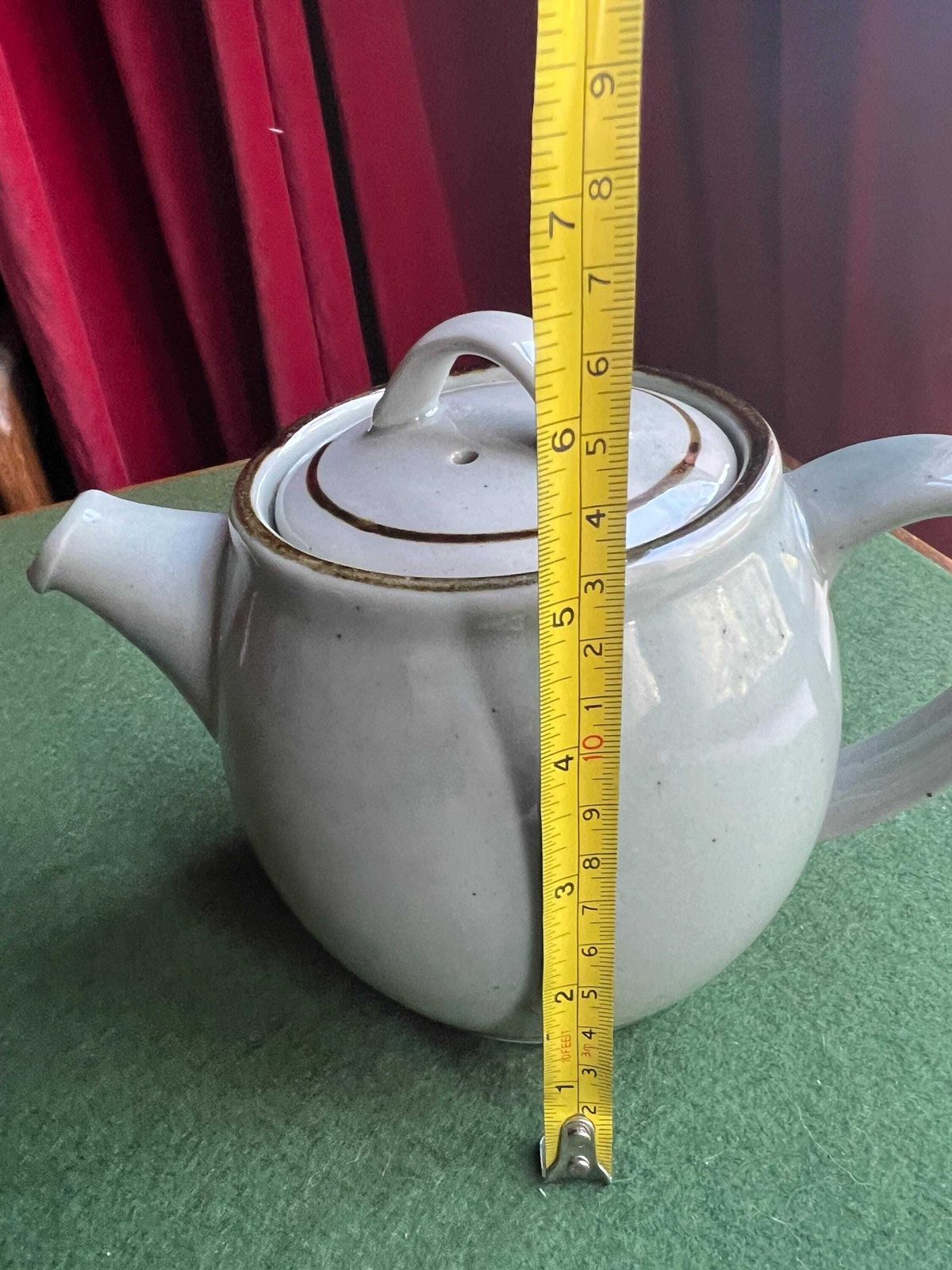 Vintage Stoneware Tea Pot. Pot Bellied Celadon Glazed Coffee Pot. Speckled Duck Egg Blue. Stamped Highland Stoneware Scotland. photo vinterior