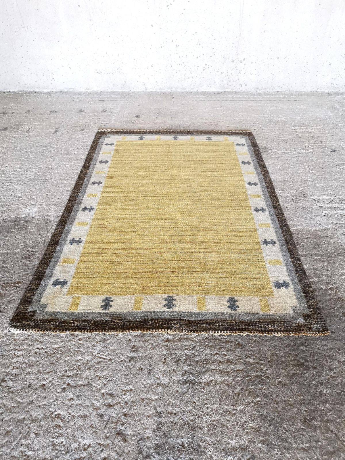 Rare Signed Ingegerd Silow Pure Wool Rölakan Flatweave Rug, Sweden 1950s photo for sale