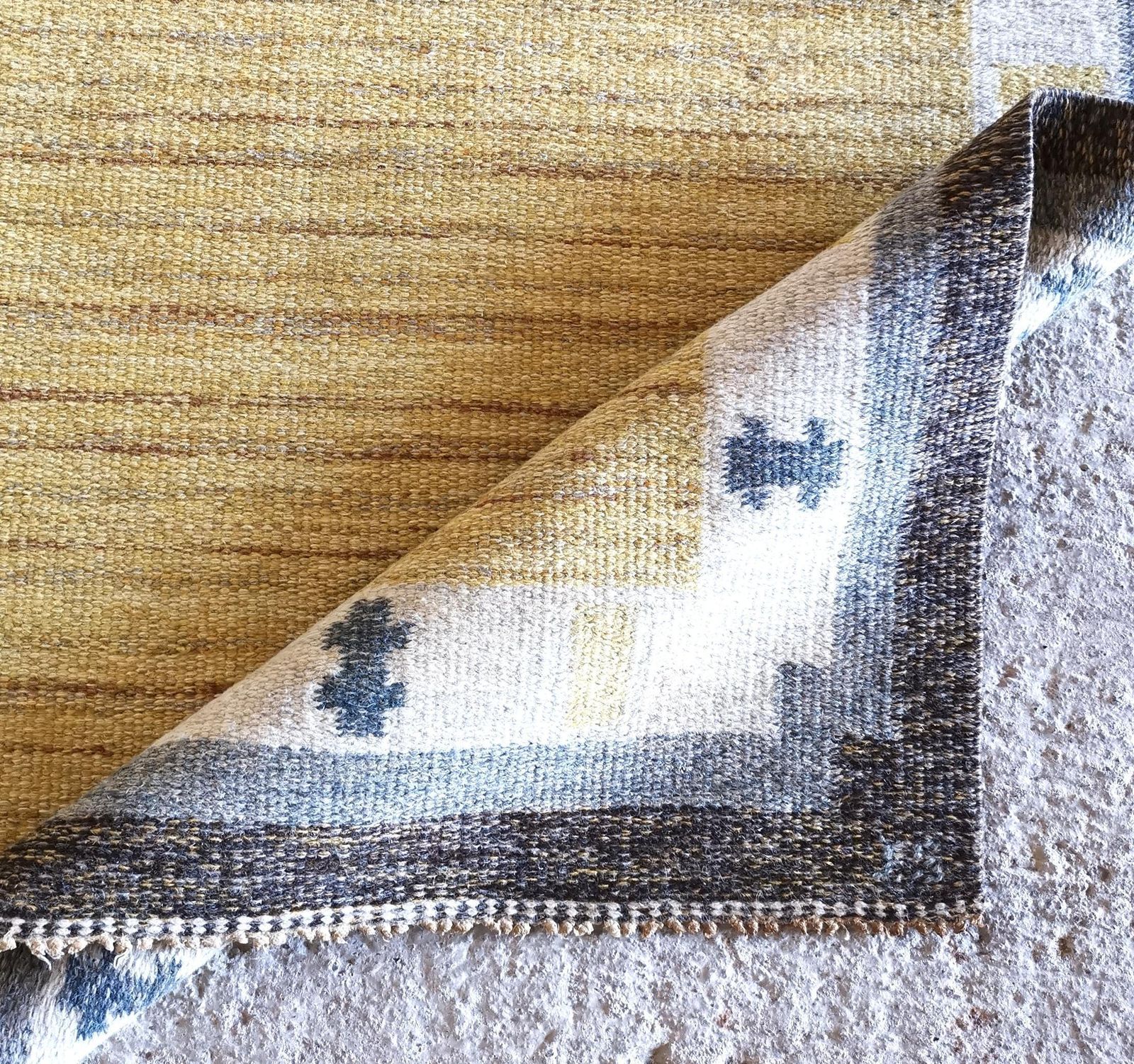 Rare Signed Ingegerd Silow Pure Wool Rölakan Flatweave Rug, Sweden 1950s photo 4290.0