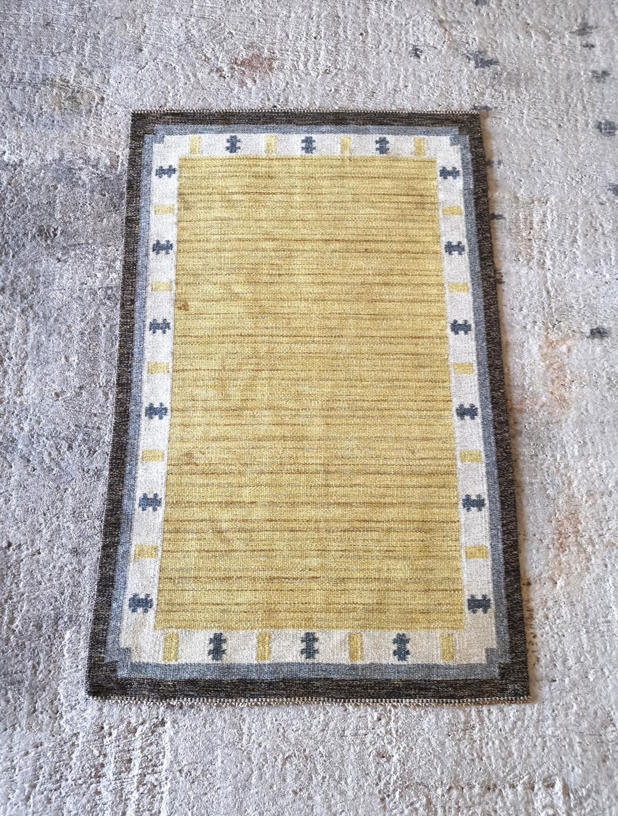 photo for sale Rare Signed Ingegerd Silow Pure Wool Rölakan Flatweave Rug, Sweden 1950s