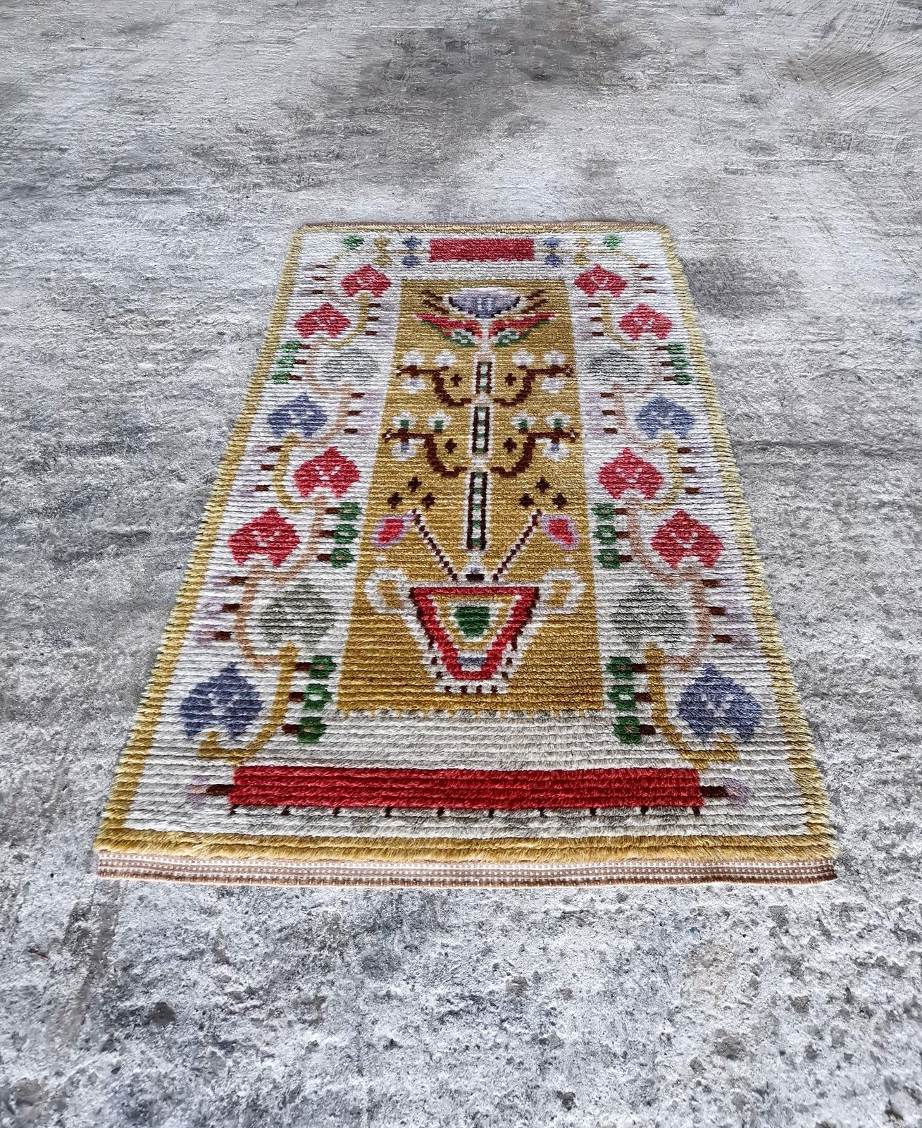 Swedish 1920s Rya Wool Rug, Flower Motif. Pure Wool, Rare Mint Condition. photo 3244.0