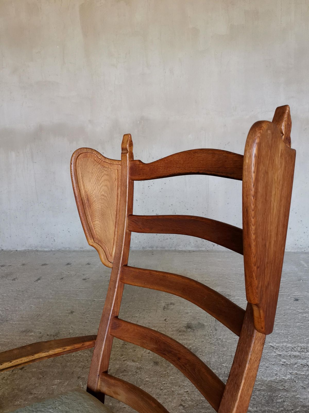 Guillerme Et Chambron Wingback Chair  & Stool, Solid Oak & Velvet, France 1960s photo 6494.0