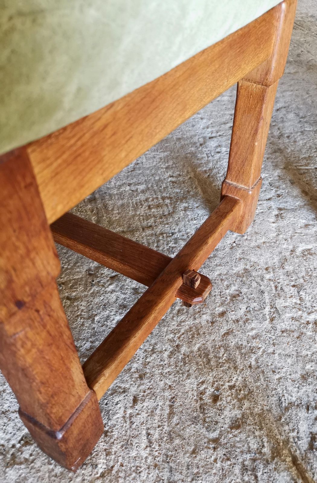 photo for sale Guillerme Et Chambron Wingback Chair  & Stool, Solid Oak & Velvet, France 1960s