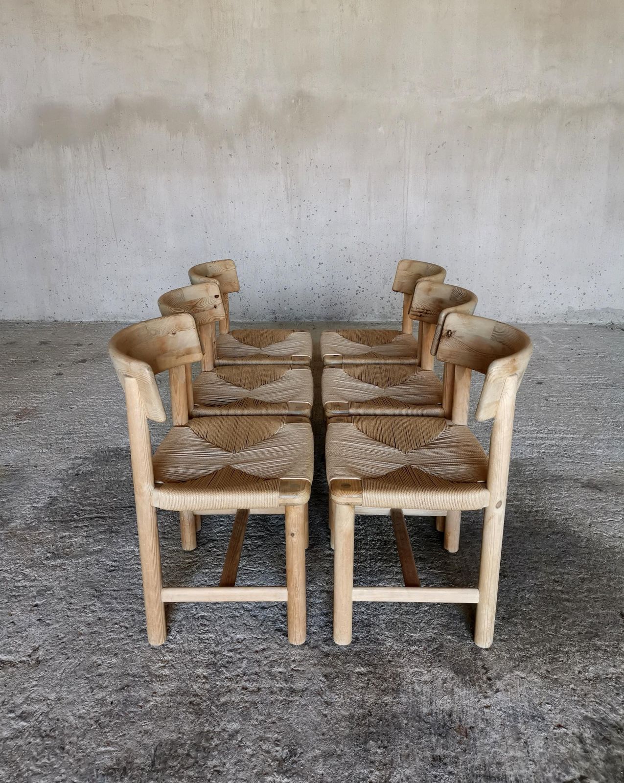 Rare Set Of Six Friis & Moltke Dining Chairs In Solid Oregon Pine. Denmark 1970s photo for sale
