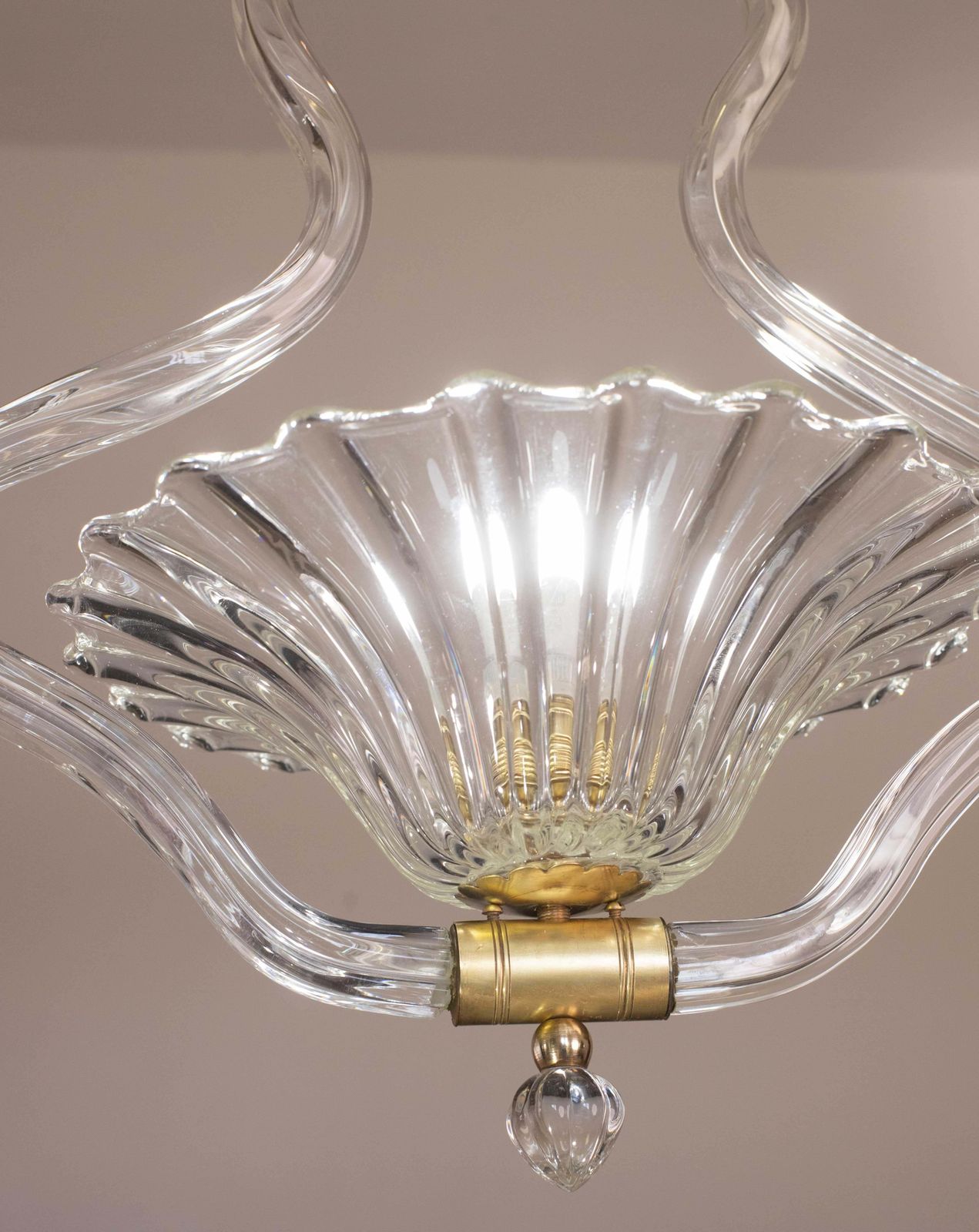 Charming Trasparent Murano Glass Chandelier By Barovier E Toso, 1950s photo Lighting