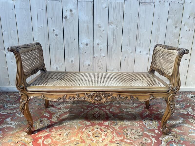 Banquette D’entrée De Style Louis XV En Cannage à Enroulement