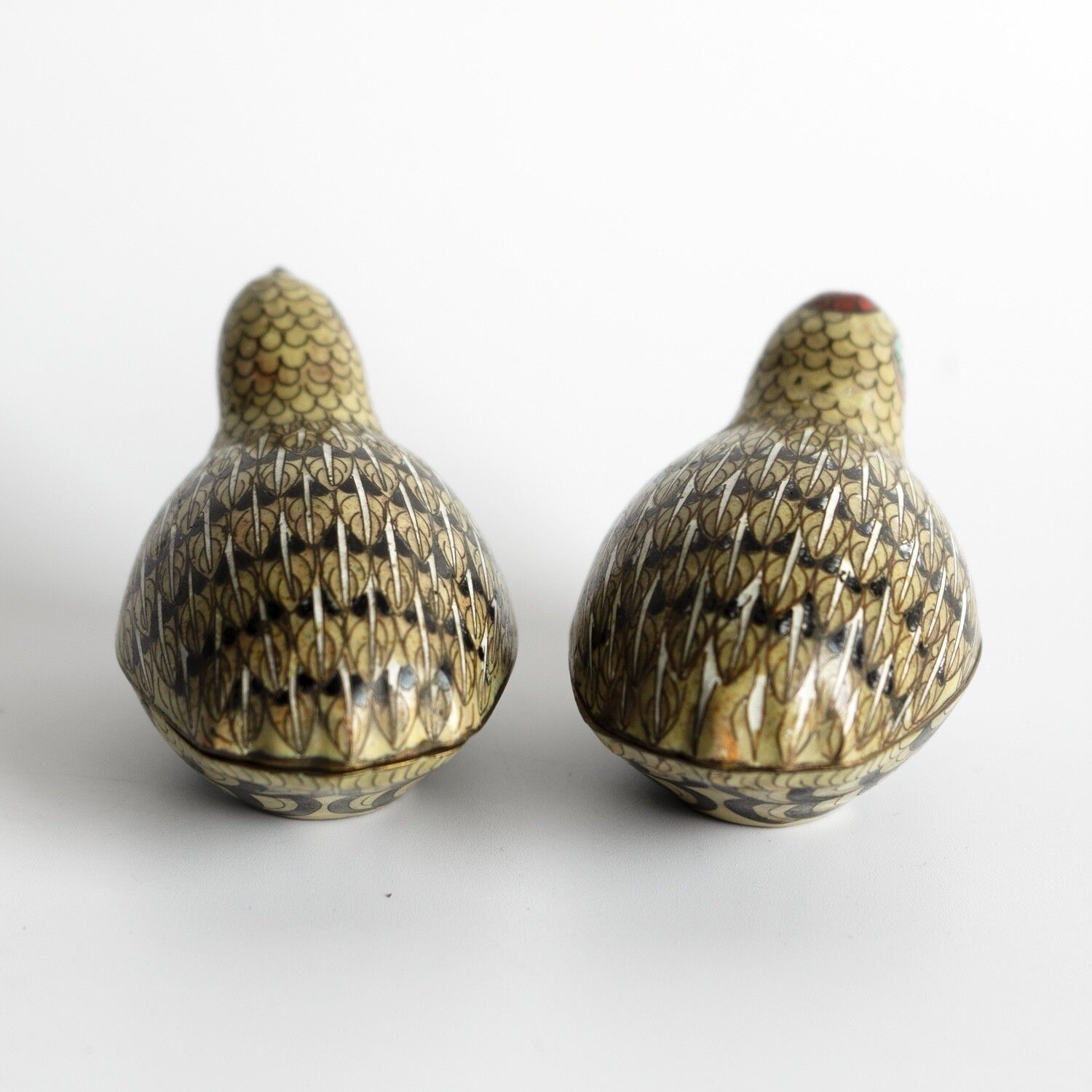Pair Of Antique Chinese Cloisonne Quail Boxes, Qing Dynasty, Late 19th Century photo buy