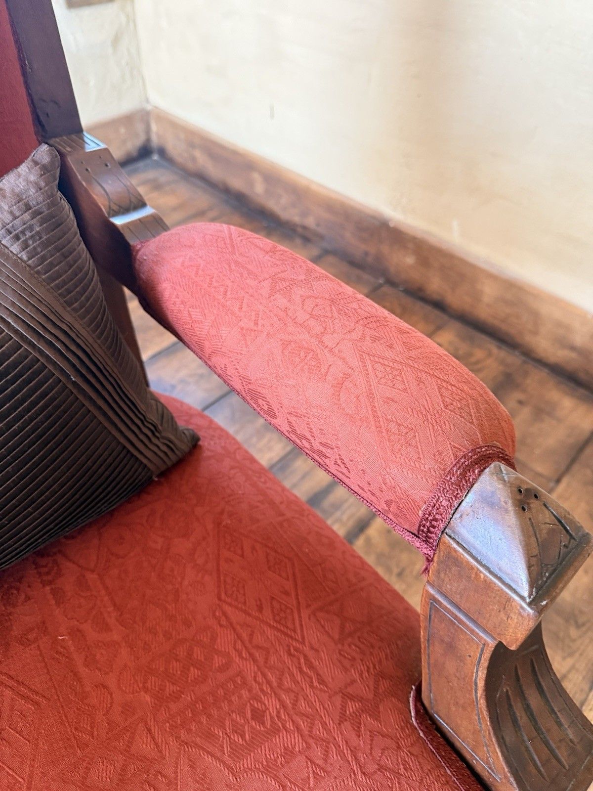 Furniture Original Antique Unholstered Burnt Orange Gentleman's Fireside Armchair photo