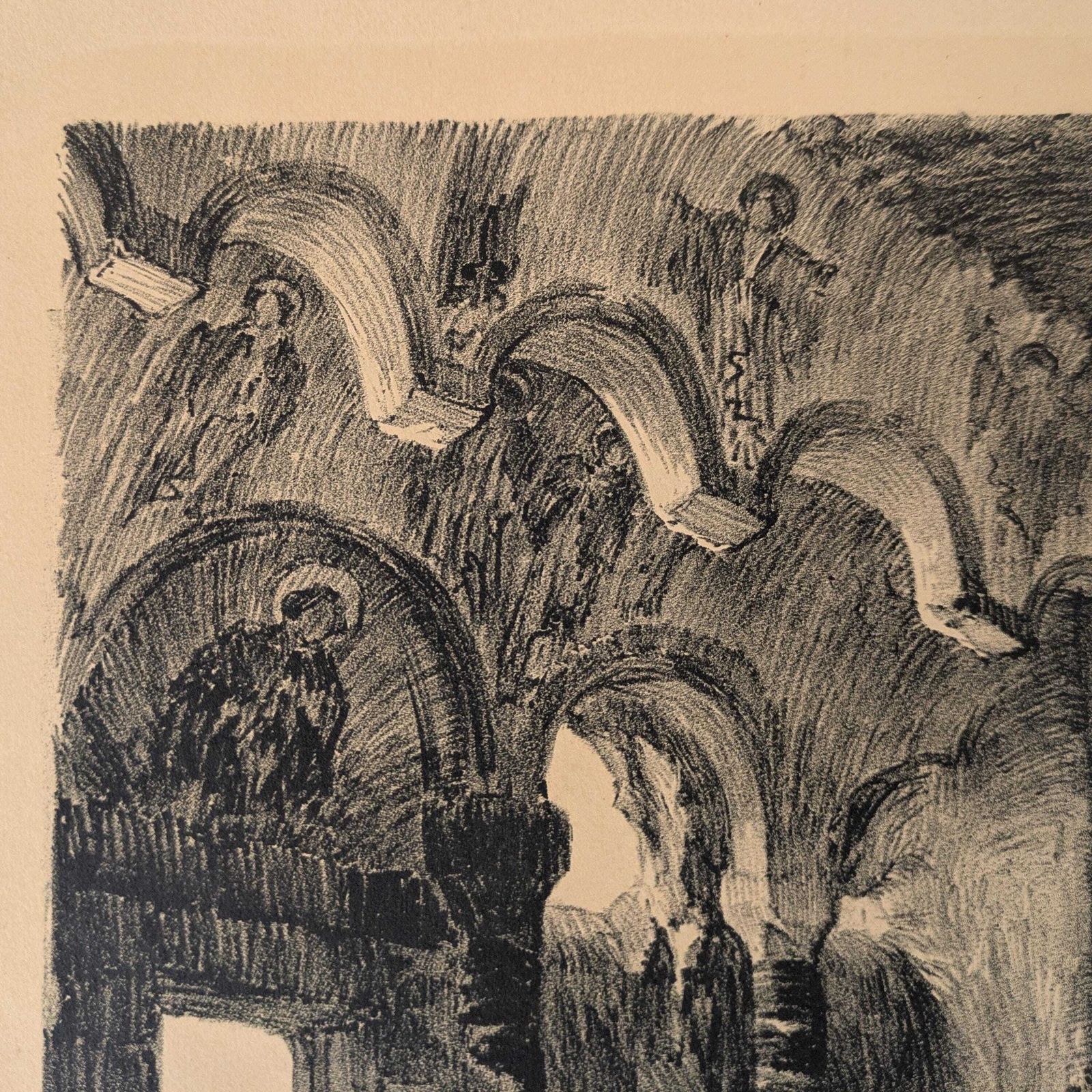 Antique Julien Lacaze Engraving Of The Christian Chapel In The Jonas Caves France, Signed French Art Print photo for sale