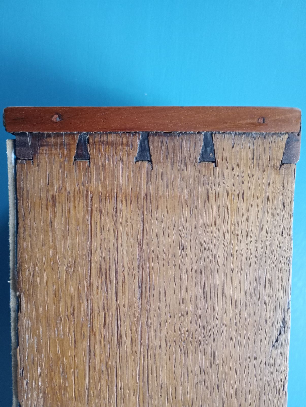 Antique Solid Mahogany Three Drawer Desk With Teal Top And Decorated Drawers photo buy