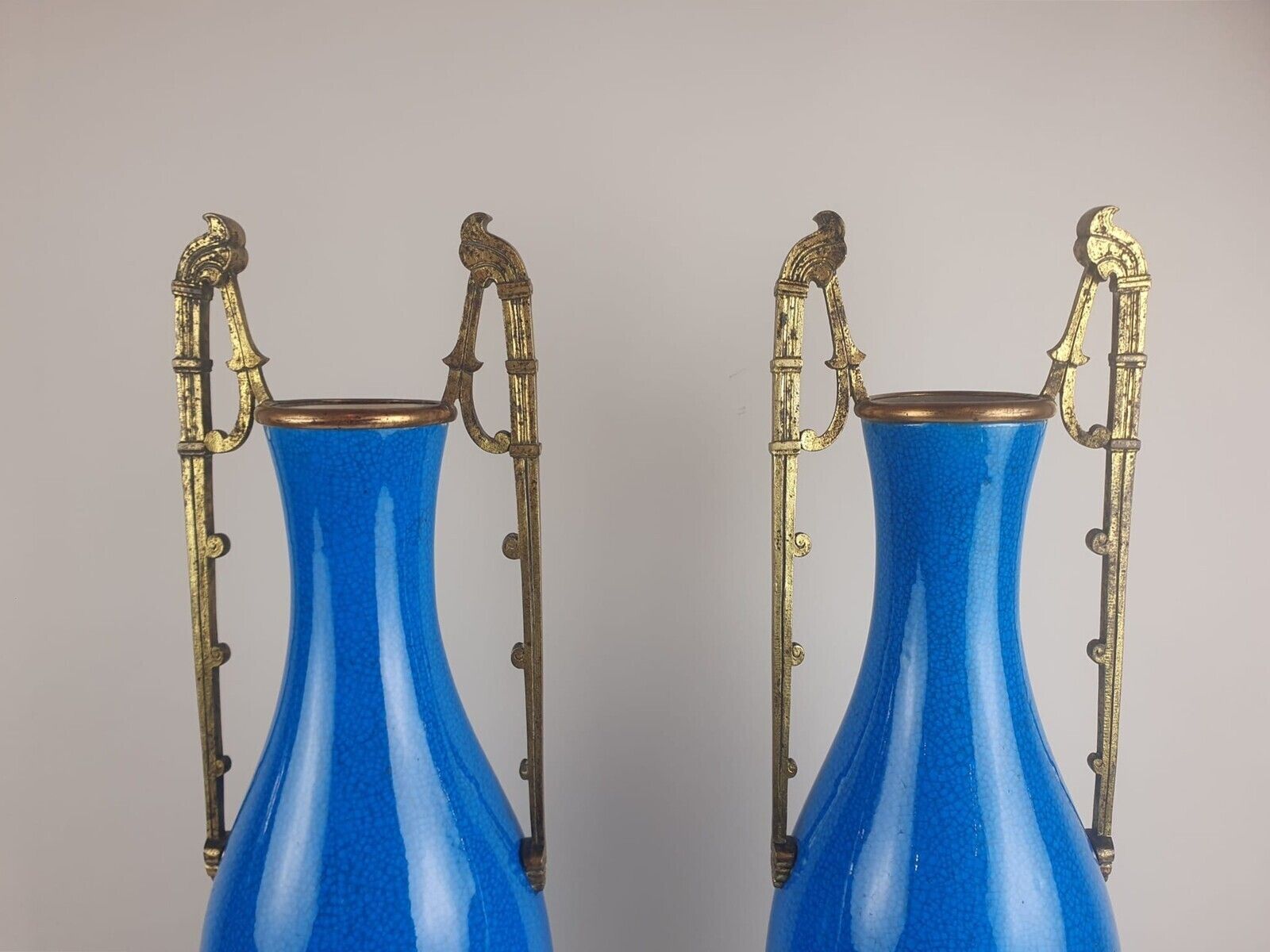 Pair Of Ceramic Vases With Bronze Mounts, Paris 19th Century photo for sale