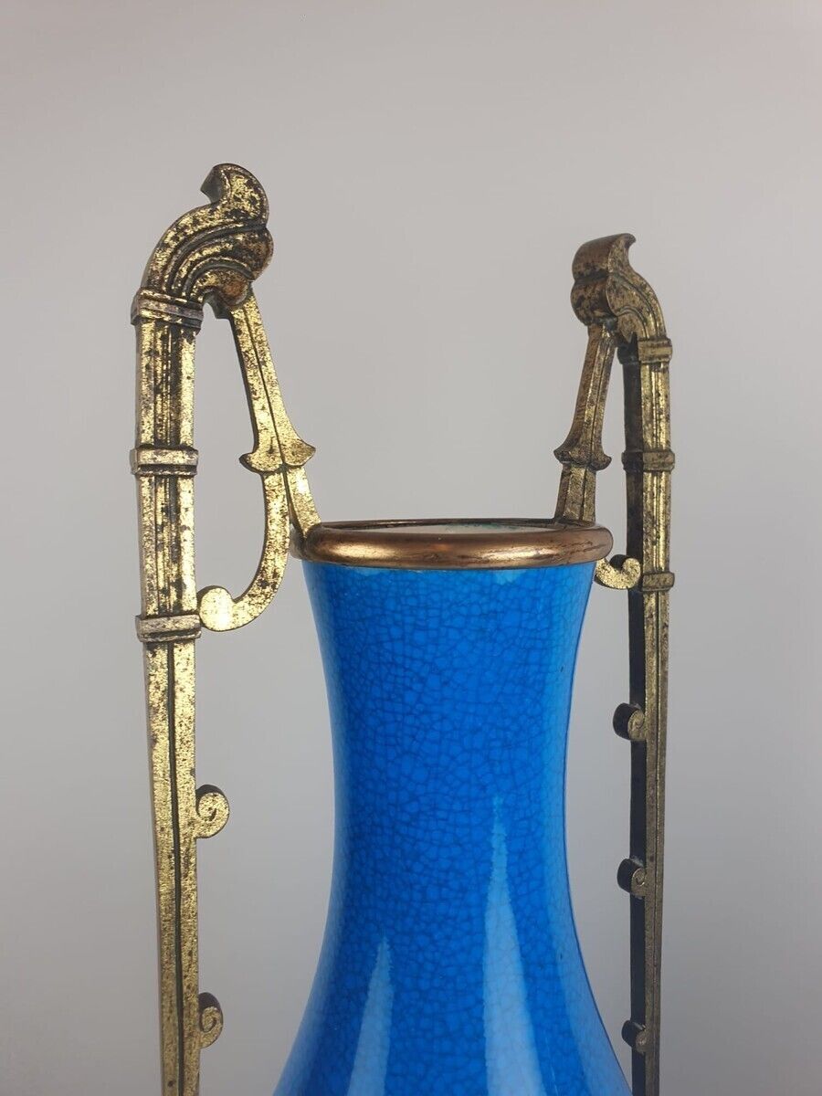 Pair Of Ceramic Vases With Bronze Mounts, Paris 19th Century photo vintage