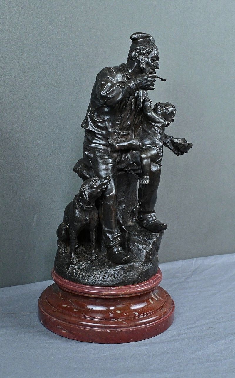 Bronze “The First Meal” By V. Rousseau – Early 20th Century photo furniture