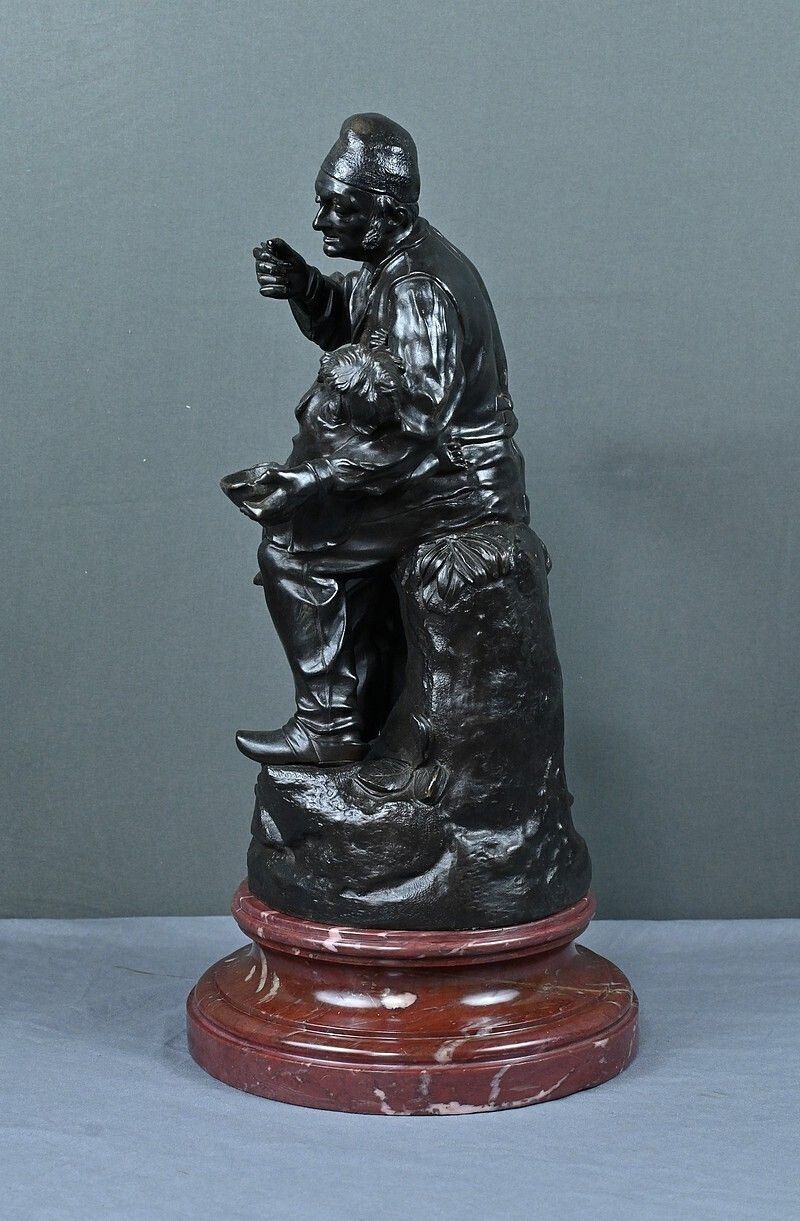 1210.0 Bronze “The First Meal” By V. Rousseau – Early 20th Century photo