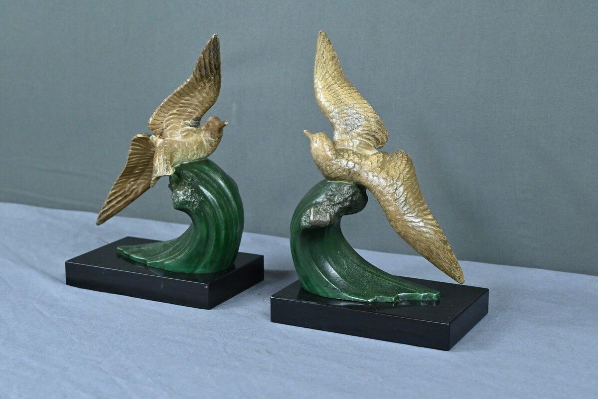 Spelter Bookends, Signed Mélo, Art Deco – 1930 photo vinterior