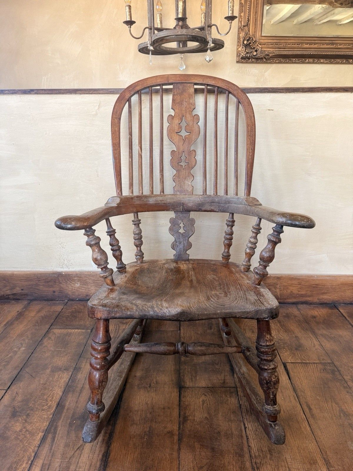 English Original Antique Rustic Farmhouse Rocking Bobbin Armchair Windsor Chair photo Furniture