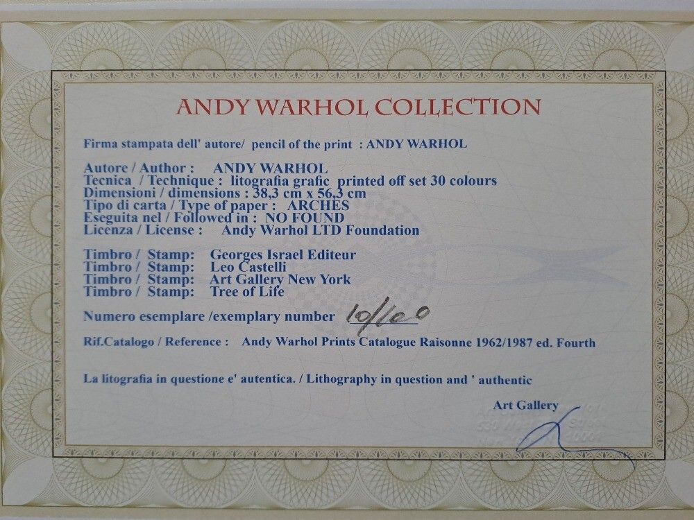 Andy Warhol Signed Marilyn Monroe Certificate Leo Castelli photo for sale