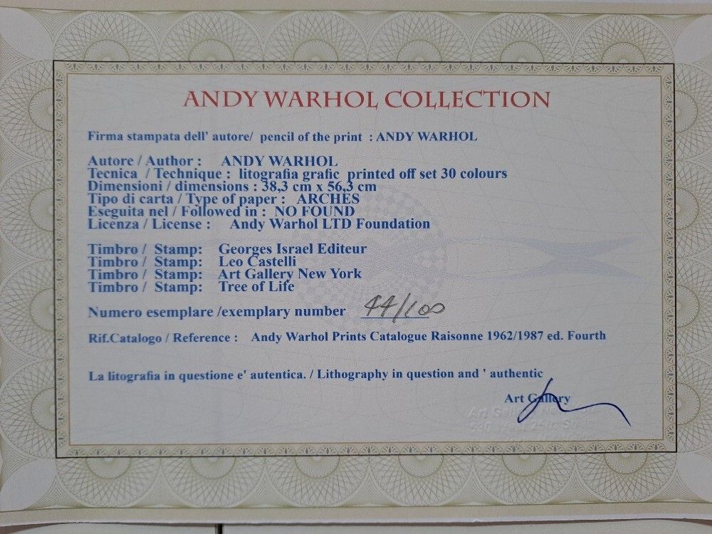 Andy Warhol Signed Self Portrait Certificate Leo Castelli photo for sale