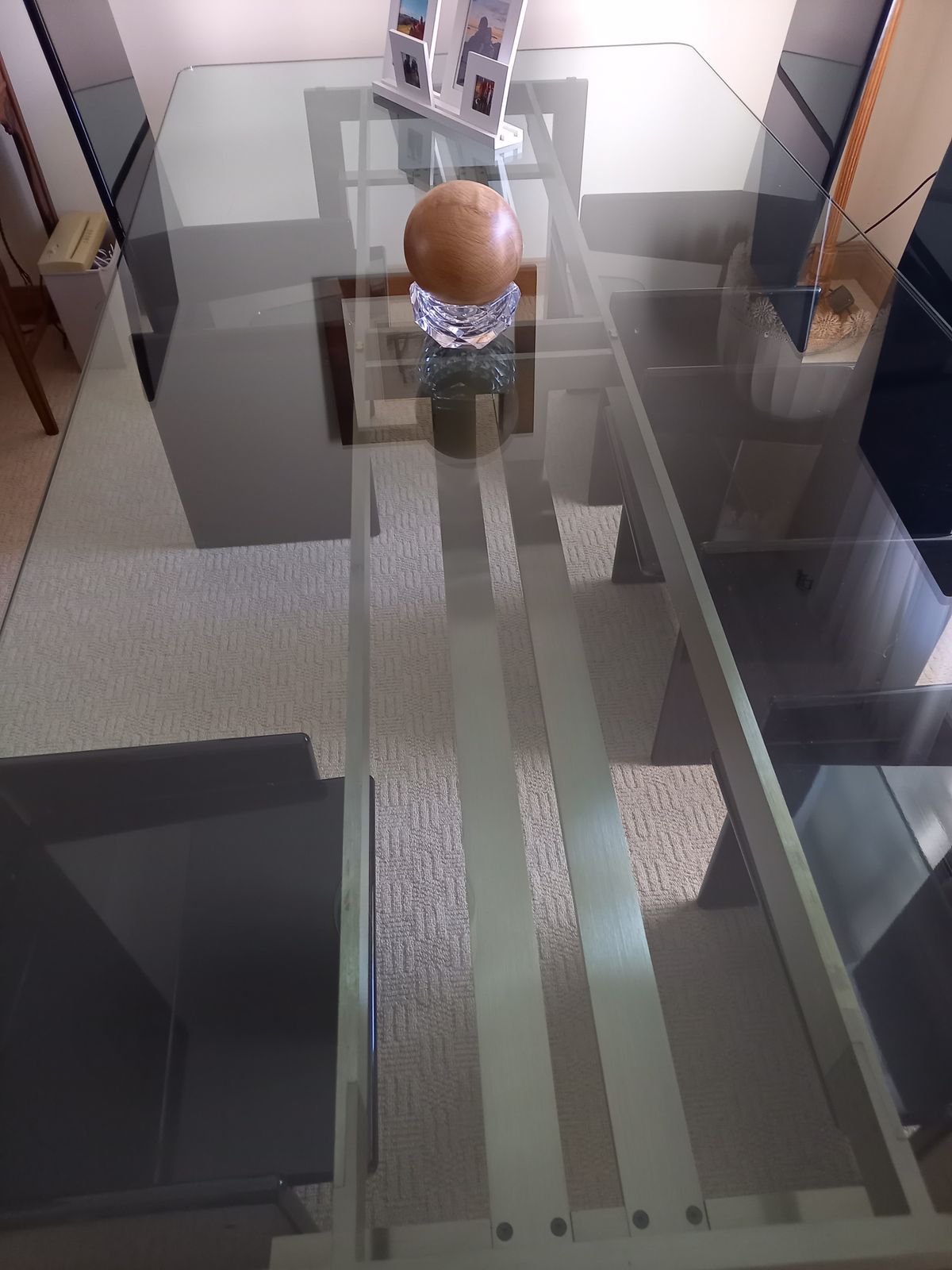 Kazuhide Takahama Glass/Metal Dining Table And 6 Black Lacquered Chairs