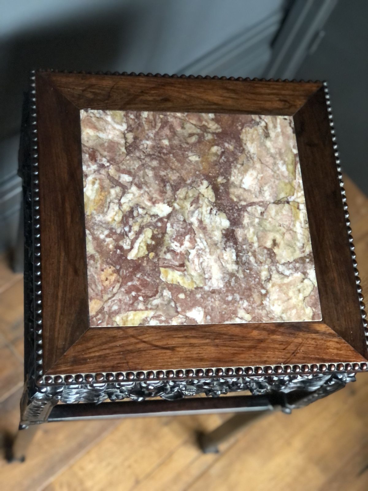 Chinese Hardwood And Marble Plant Stand photo furniture