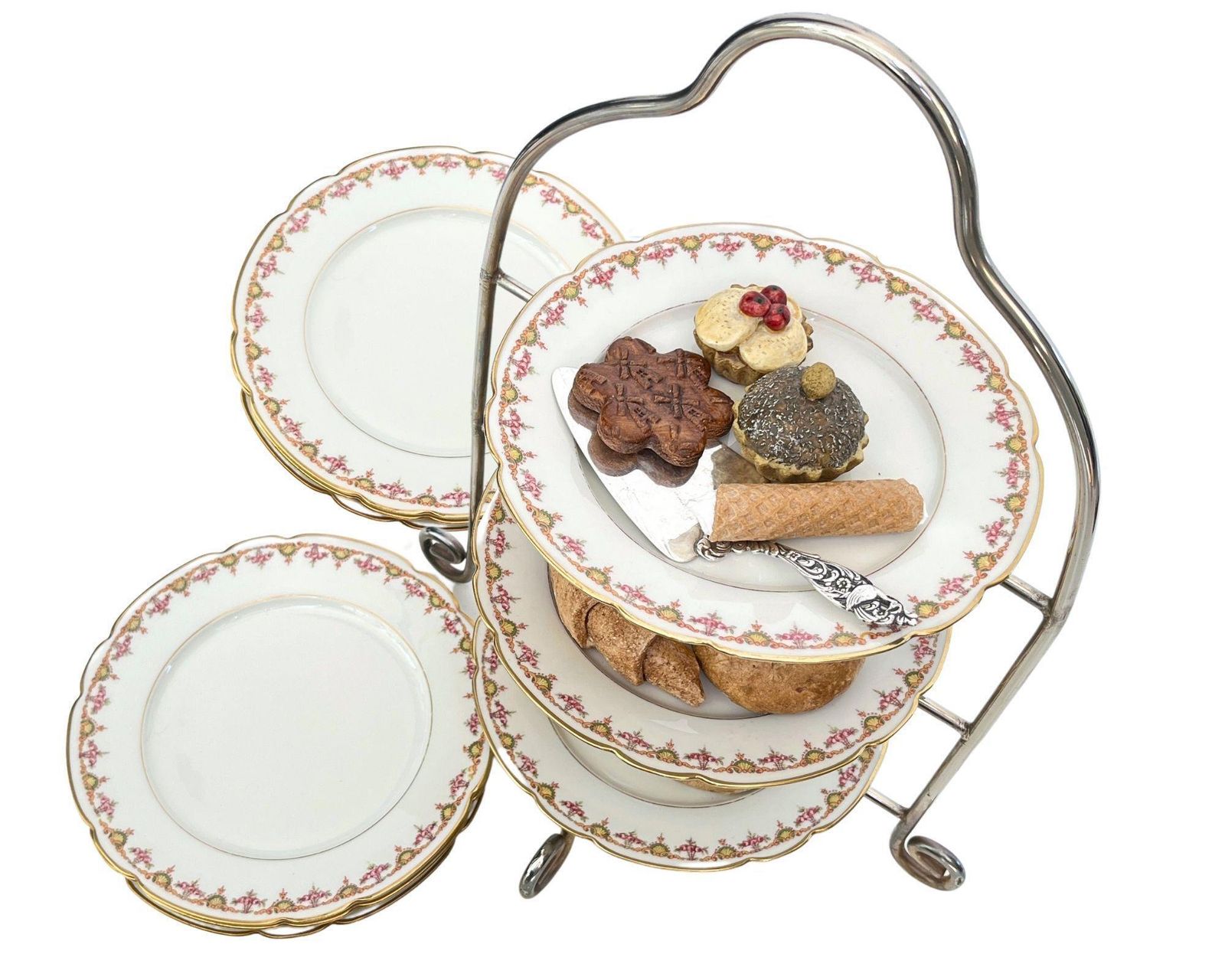 Cake Stand 3 Tier | 10 Pcs | Antique French Porcelain | 1918