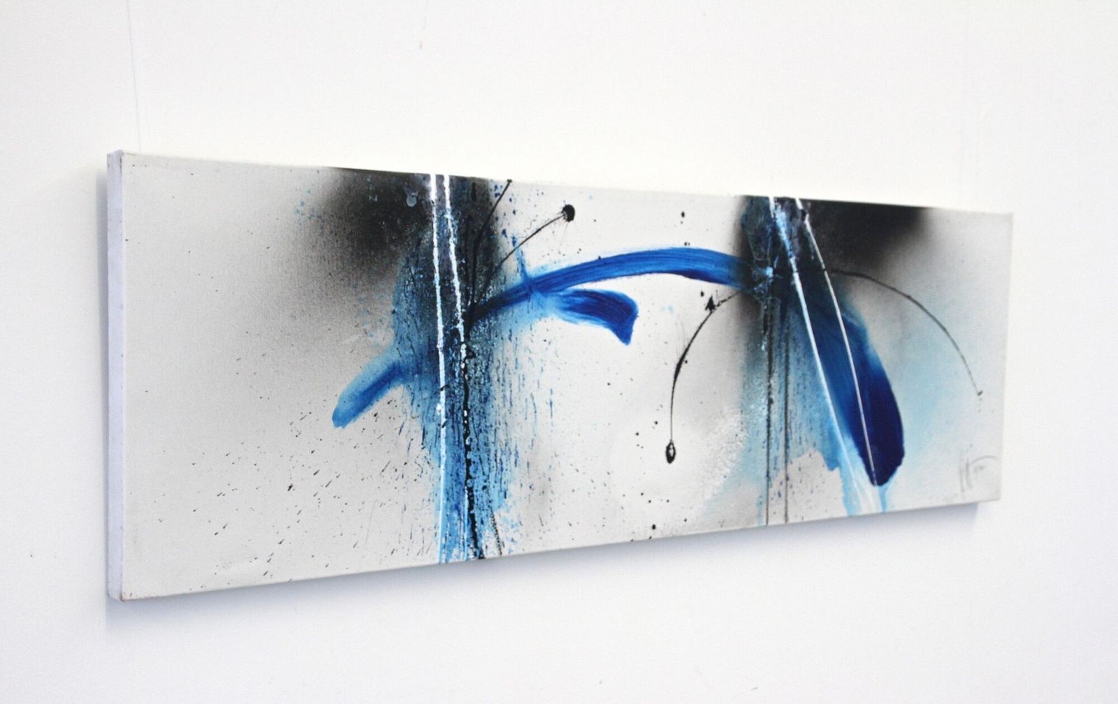Contemporary Abstract Painting "Blue Soot", Acrylic On Canvas, Signed By Ms, At 5/2017 photo furniture