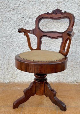 Antique Elizabethan Swivel Wooden Armchair, 1890s photo for sale