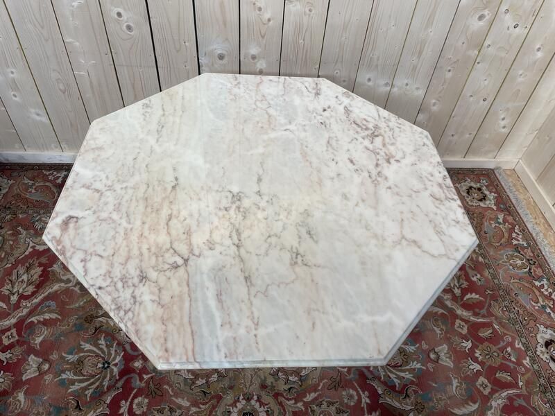 Table Octogonale Plateau Marbre Et Pied En Bois photo for sale
