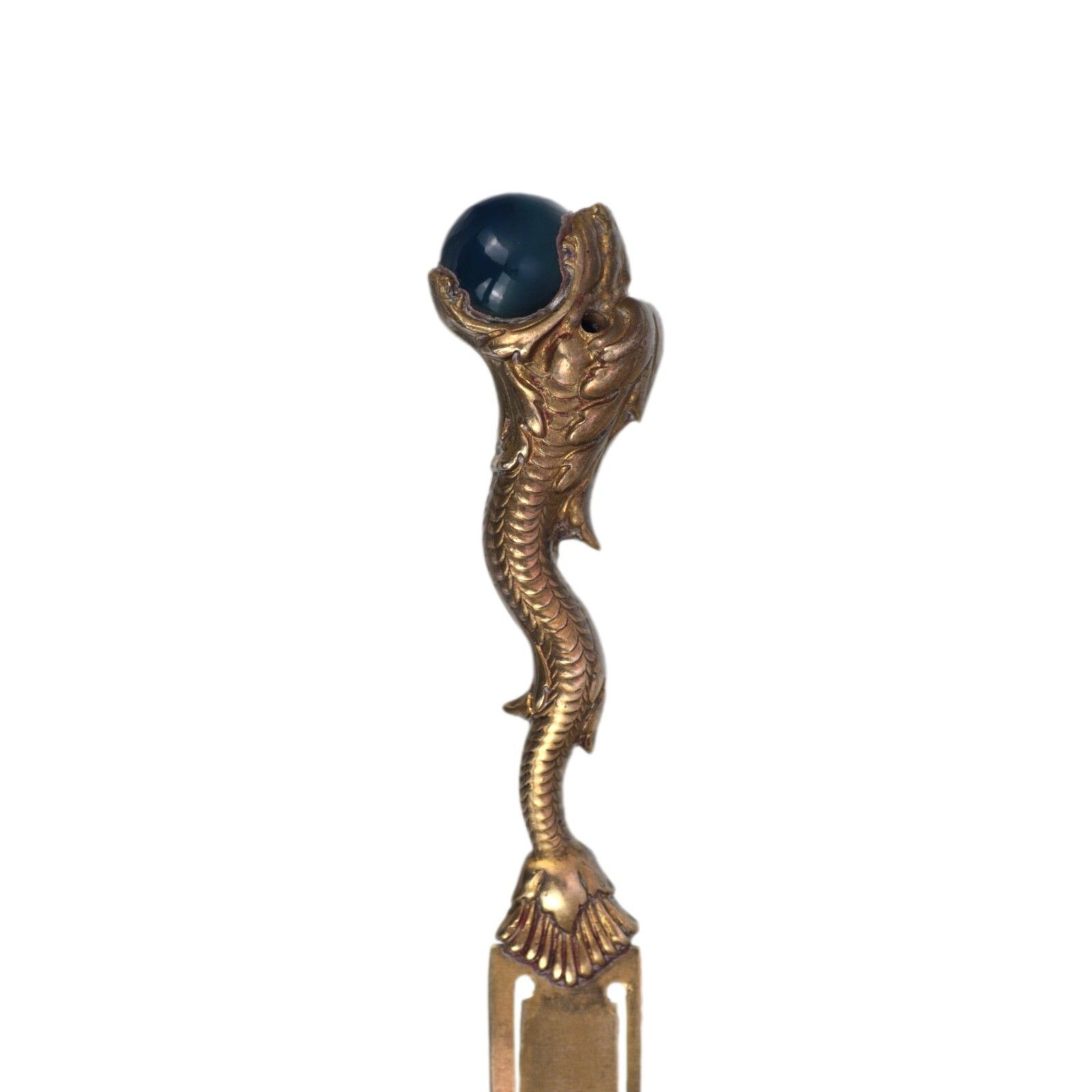 Antique Bookmark / Page Marker Gilt Brass Polished Agate Sea Monster Leviathan