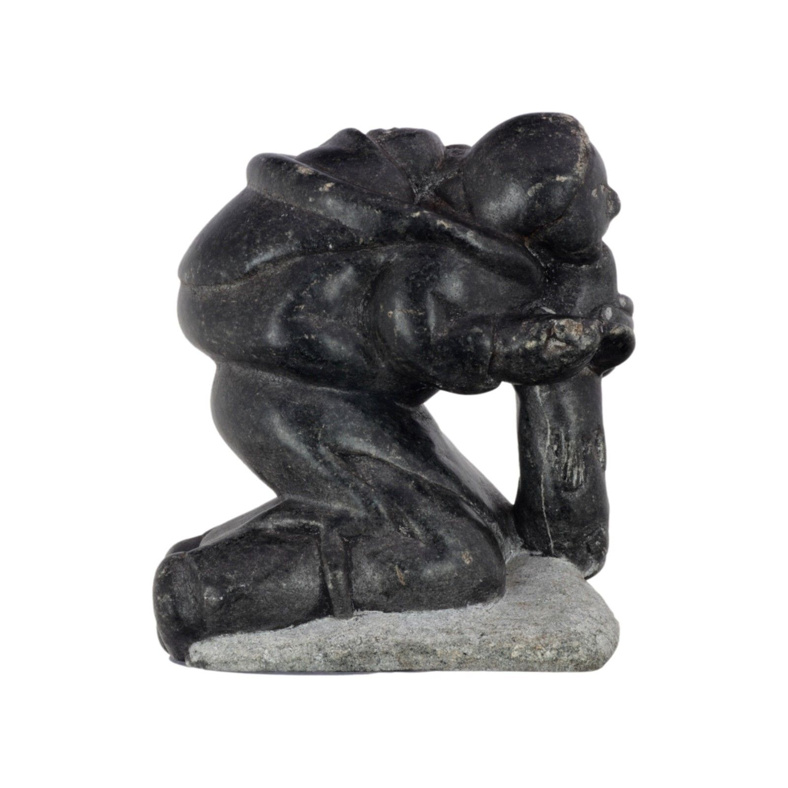 Vintage Inuit Eskimo Stone Carving Signed Inuit Mother & Child & Fish photo for sale