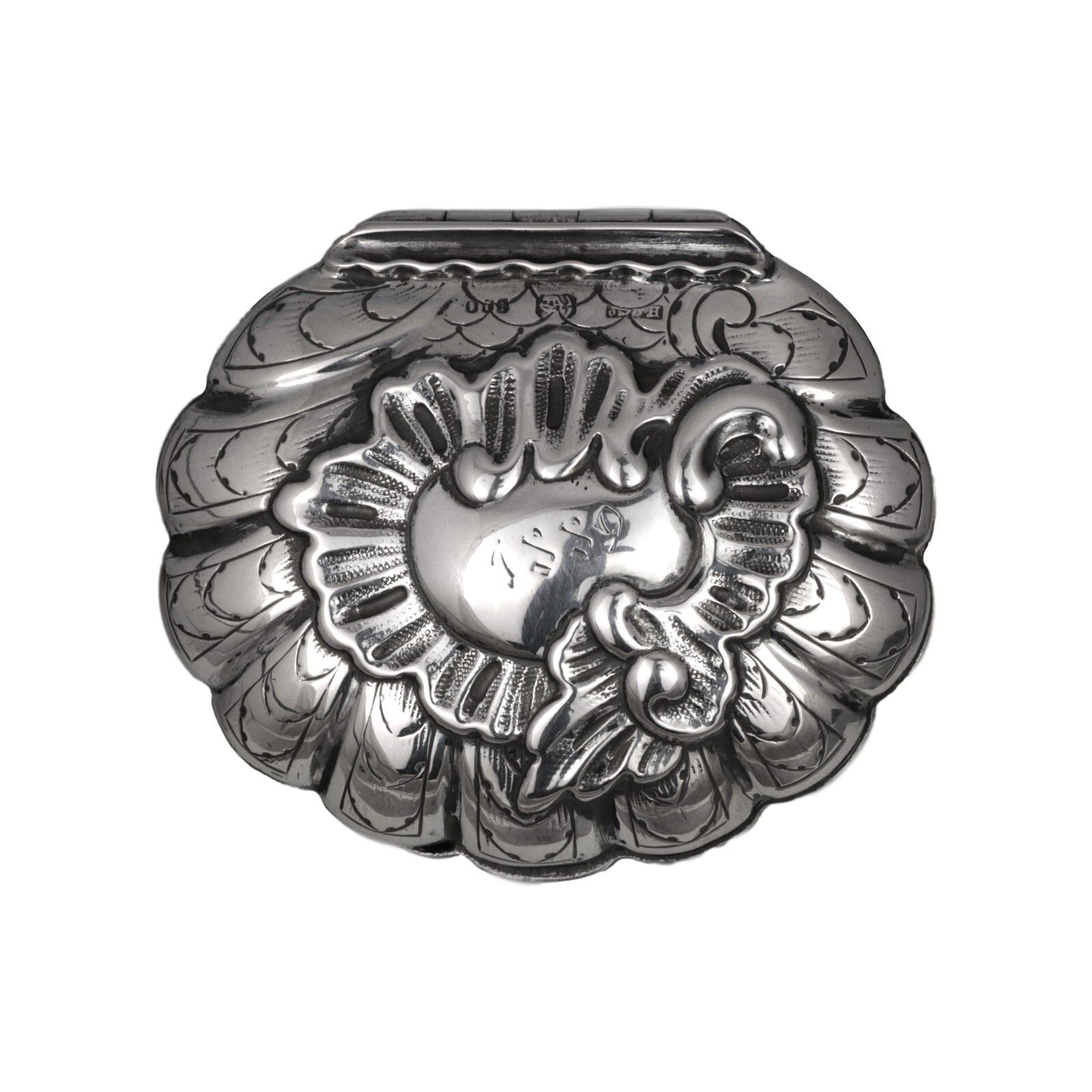 Antique Hallmarked German 800 Silver Shell Form Snuff Box Heasman & Co 1889 photo Home Decor