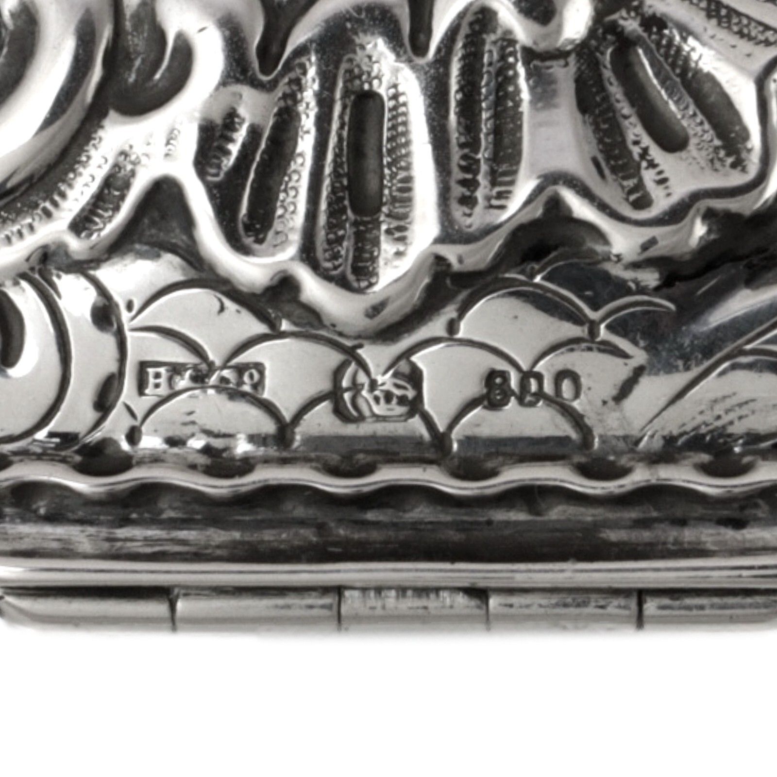 photo furniture Antique Hallmarked German 800 Silver Shell Form Snuff Box Heasman & Co 1889