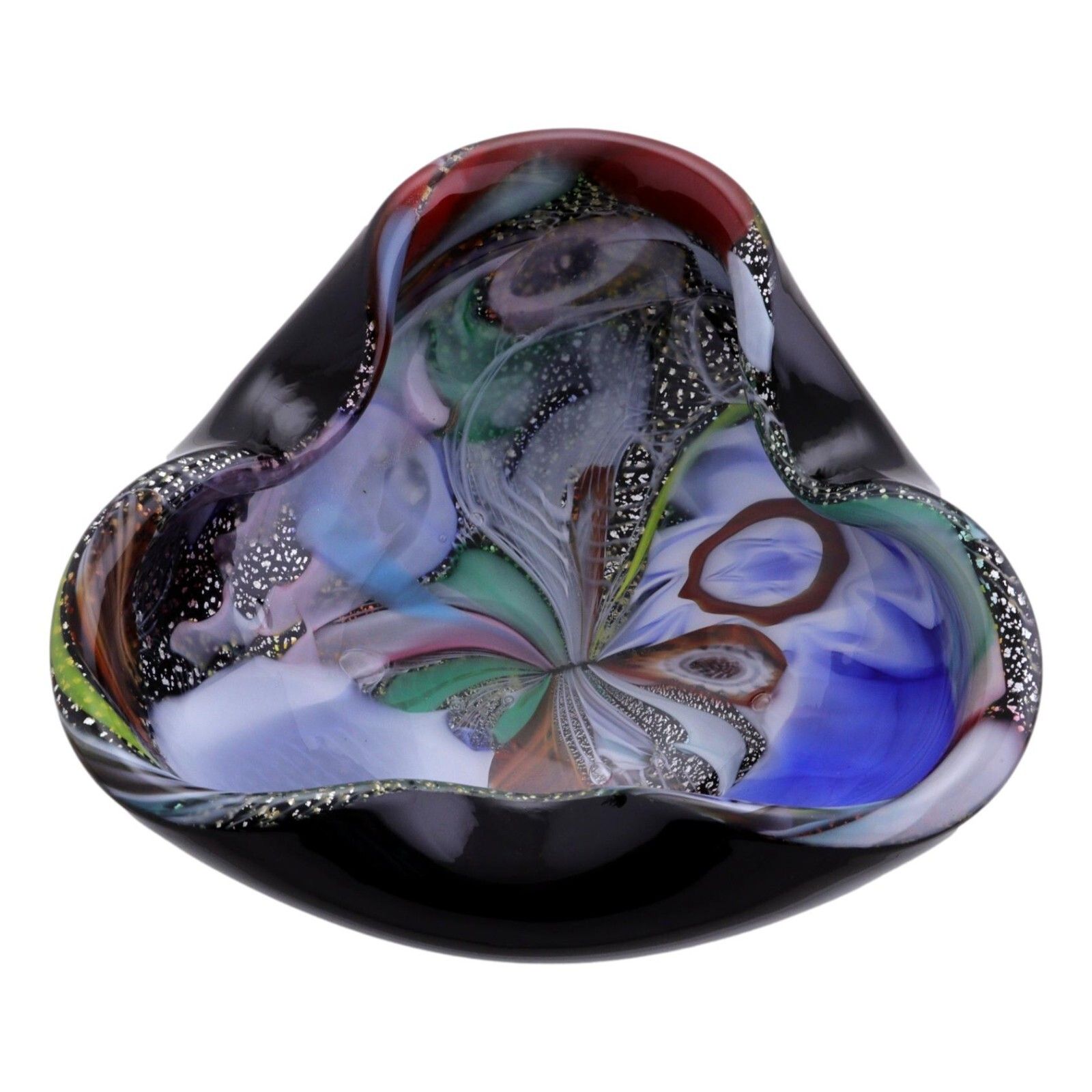Avem Murano Glass Italy Tutti Frutti Bizantino Triangle Bowl 8" Diameter 1950's