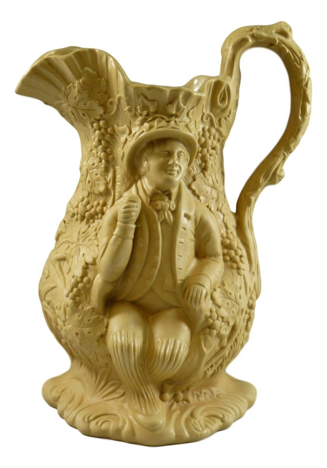 Early Antique Tam O'shanter Souter Johnnie Relief Moulded Jug Buff 8 7/8" 1830's