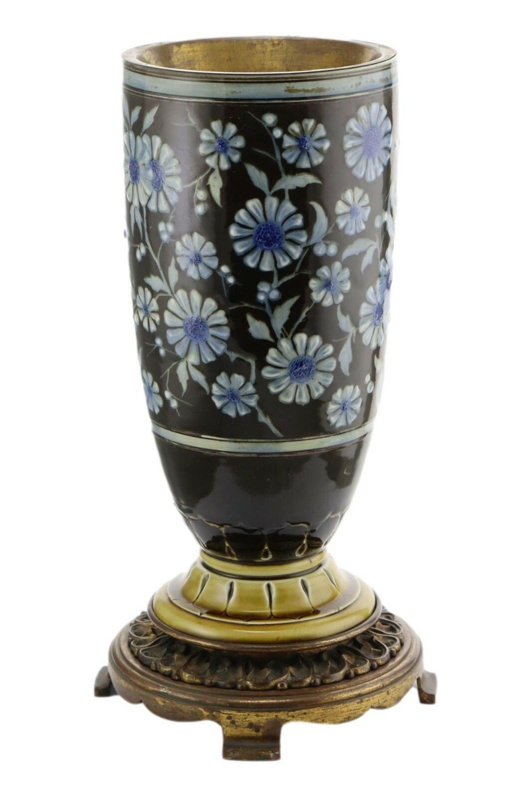 Royal Doulton Lambeth Pottery Oil Lamp Base 14" Tall On Hinks & Son Brass Base