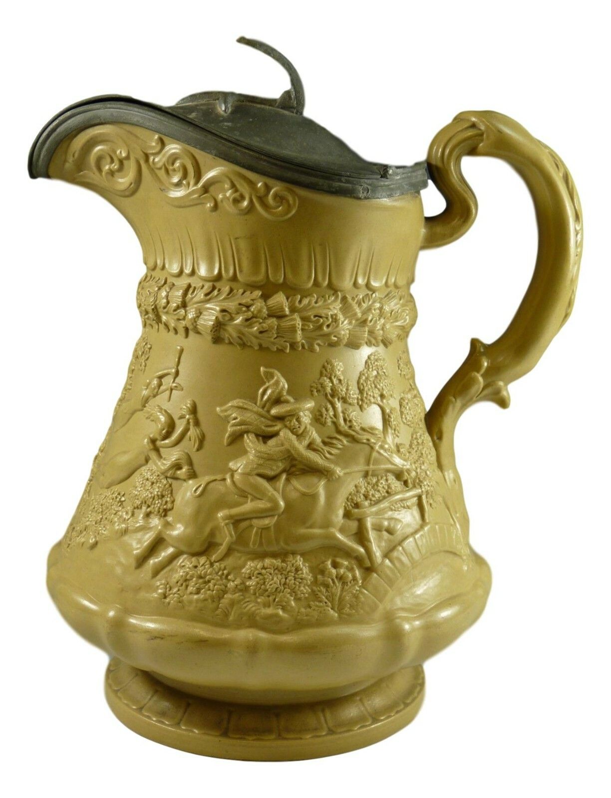 William Ridgway & Son Tam O'shanter Relief Moulded Jug 10" 1835 Metal Lid