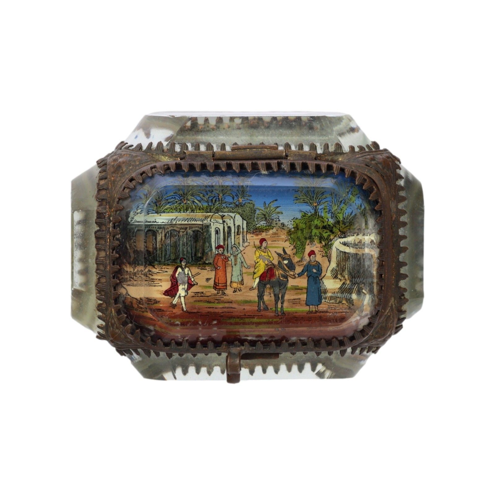 Antique French Ormolu Gilt Jewellery Box Casket Bevelled Glass Souvenir Street photo furniture