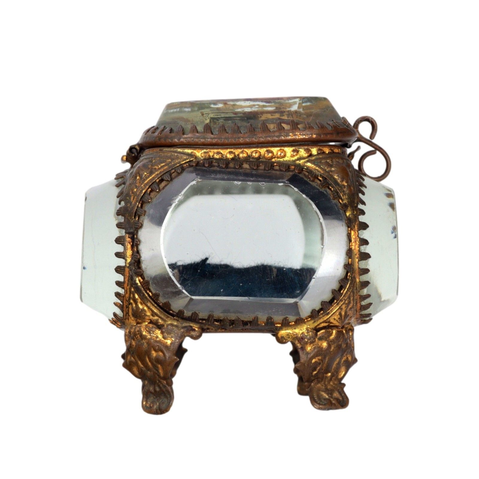 Home Decor Antique French Ormolu Gilt Jewellery Box Casket Bevelled Glass Souvenir Street photo