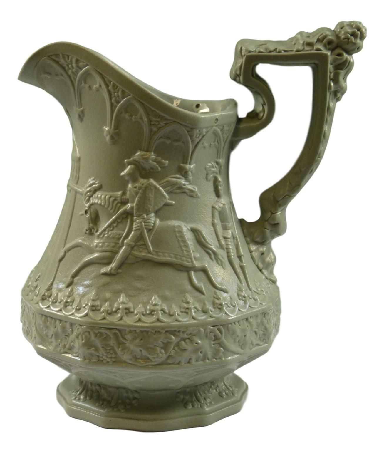 Antique William Ridgway & Son Eglinton Jousting Relief Moulded Jug 6 1/4" 1840