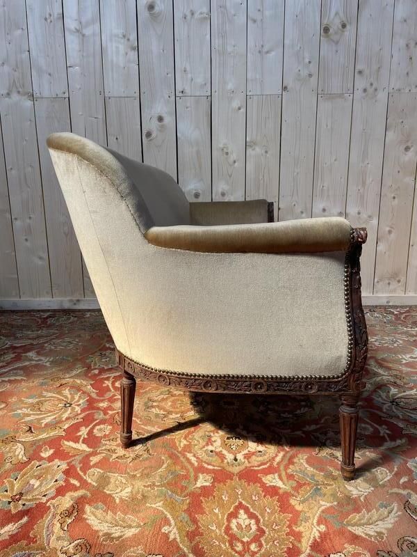 Canapé   Banquette De Style Louis XVI En Velours Marron Glacé photo for sale