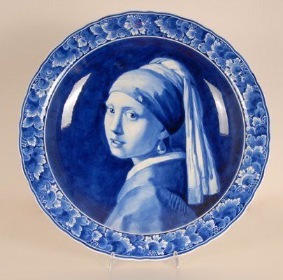 Royal Delft Plate Girl With Pearl Earring In Blue And White By Johannes Vermeer, 1971