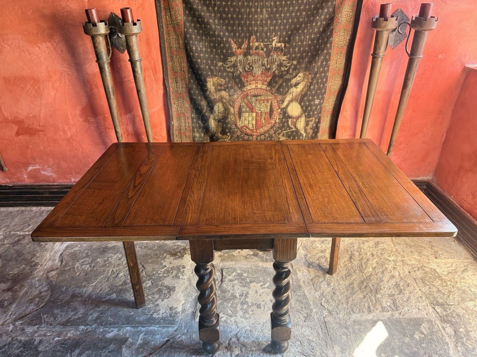 Rustic Farmhouse Twisted Barley Vintage Drop Leaf Breakfast Kitchen Dining Table