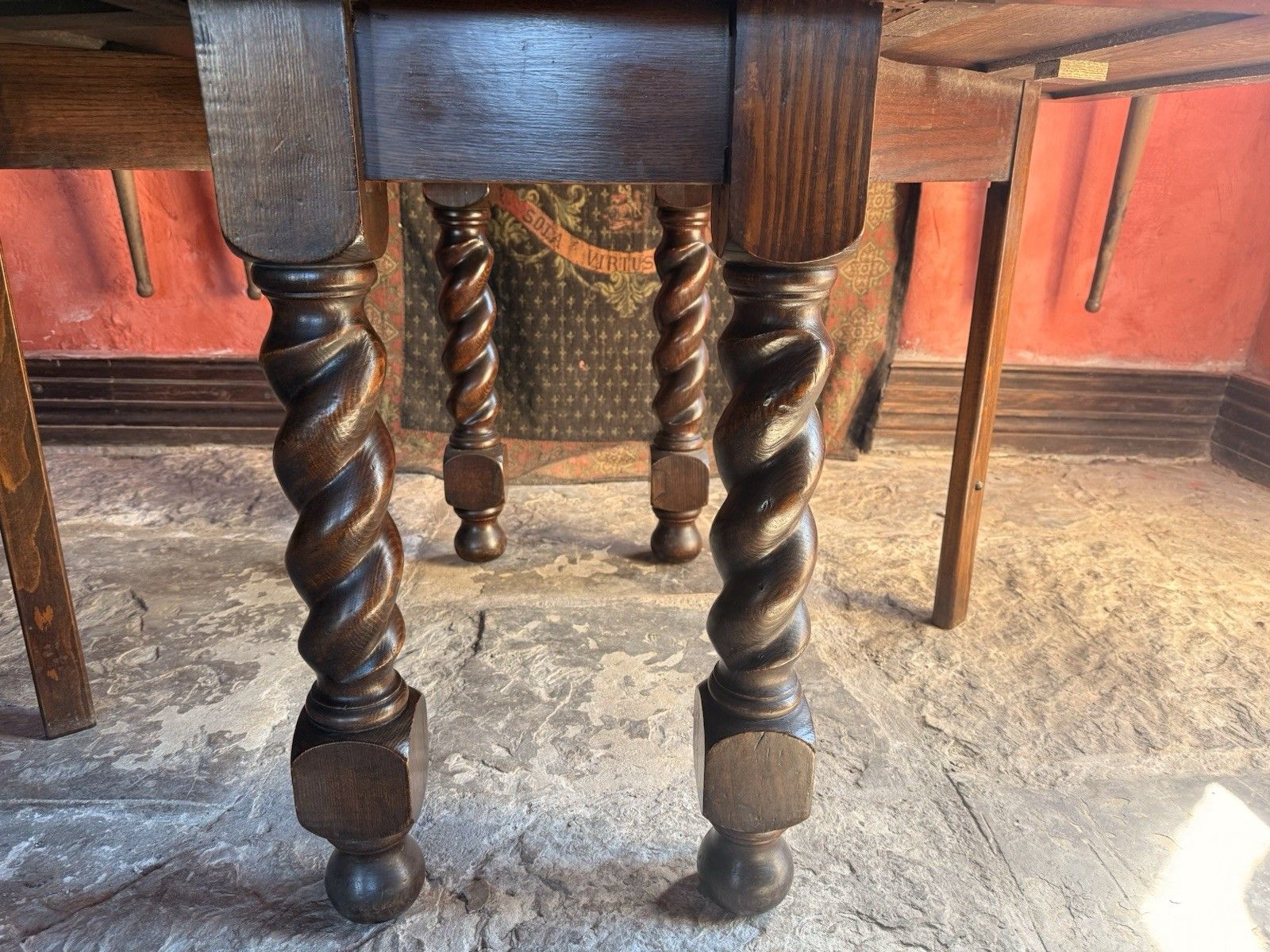 Rustic Farmhouse Twisted Barley Vintage Drop Leaf Breakfast Kitchen Dining Table photo vinterior