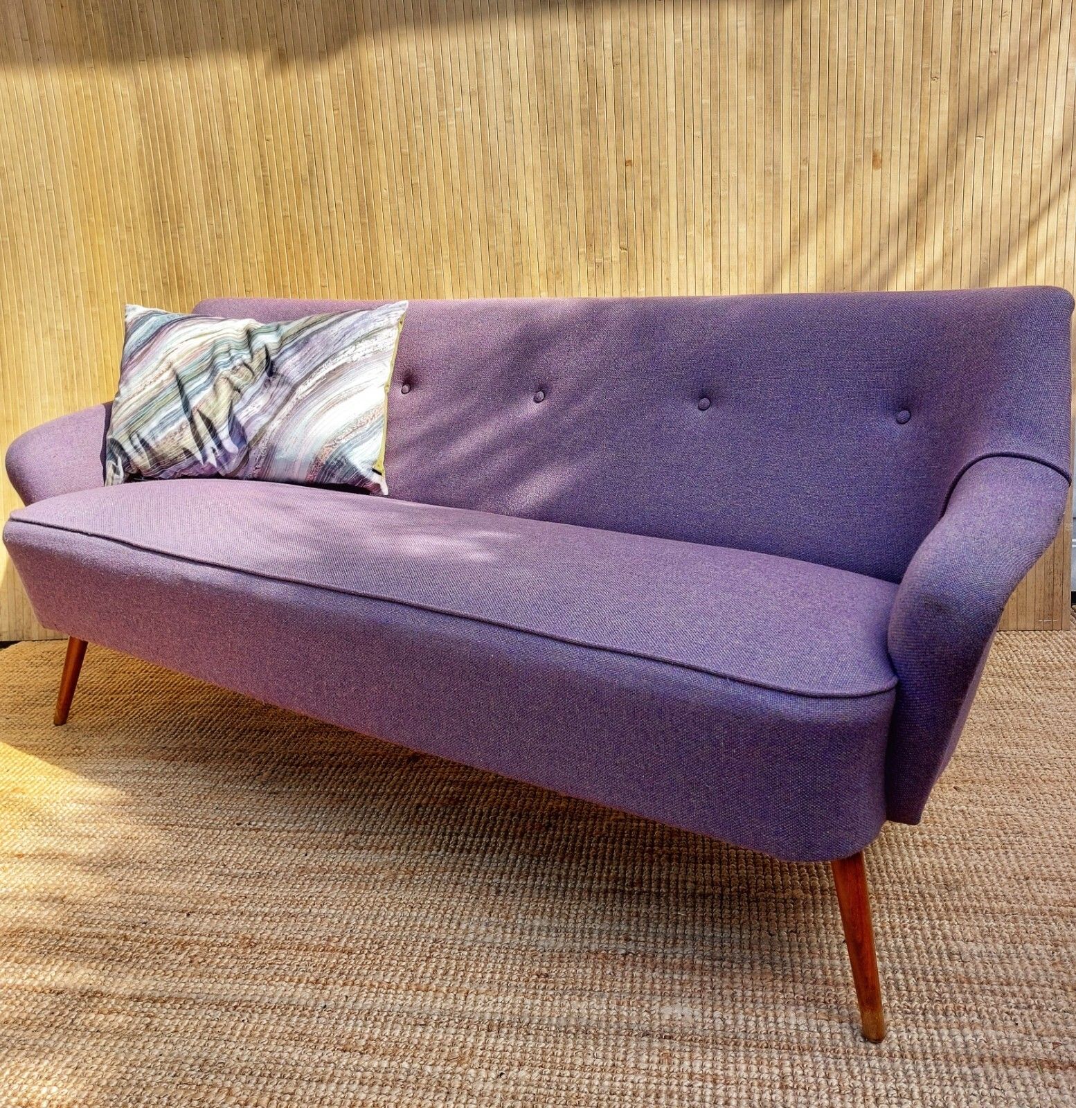 Fab Vintage 1950s 1960s 3 Seater Sofa Settee Lilac Multi Rainbow Camira ? Wool : photo 895.0